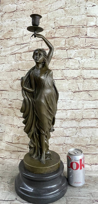 Greek Roman Woman Candle Holder Candelabra Bronze Sculpture