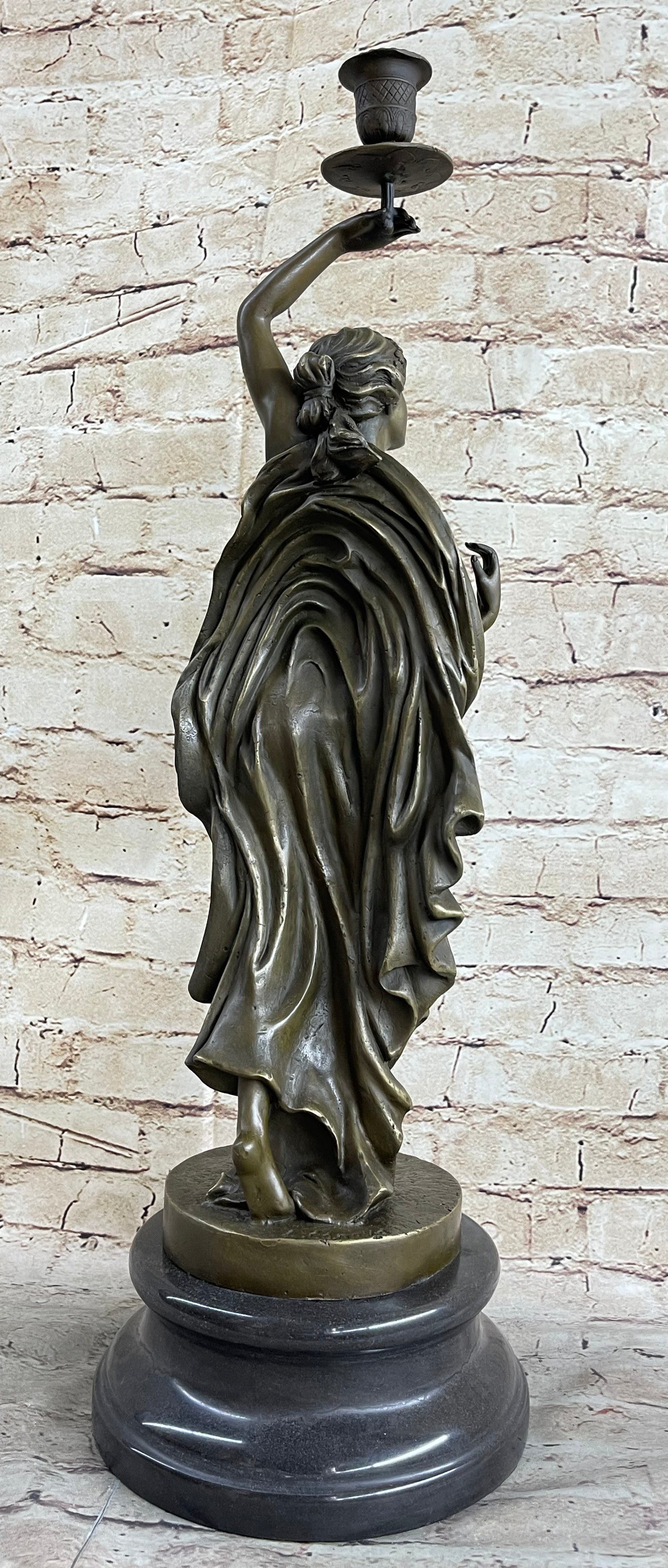 Greek Roman Woman Candle Holder Candelabra Bronze Sculpture