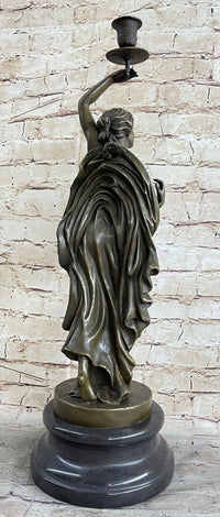 Greek Roman Woman Candle Holder Candelabra Bronze Sculpture