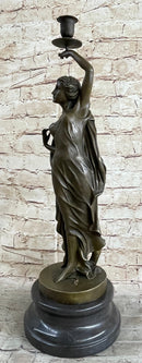 Greek Roman Woman Candle Holder Candelabra Bronze Sculpture