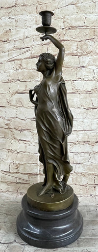 Greek Roman Woman Candle Holder Candelabra Bronze Sculpture