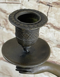 Greek Roman Woman Candle Holder Candelabra Bronze Sculpture