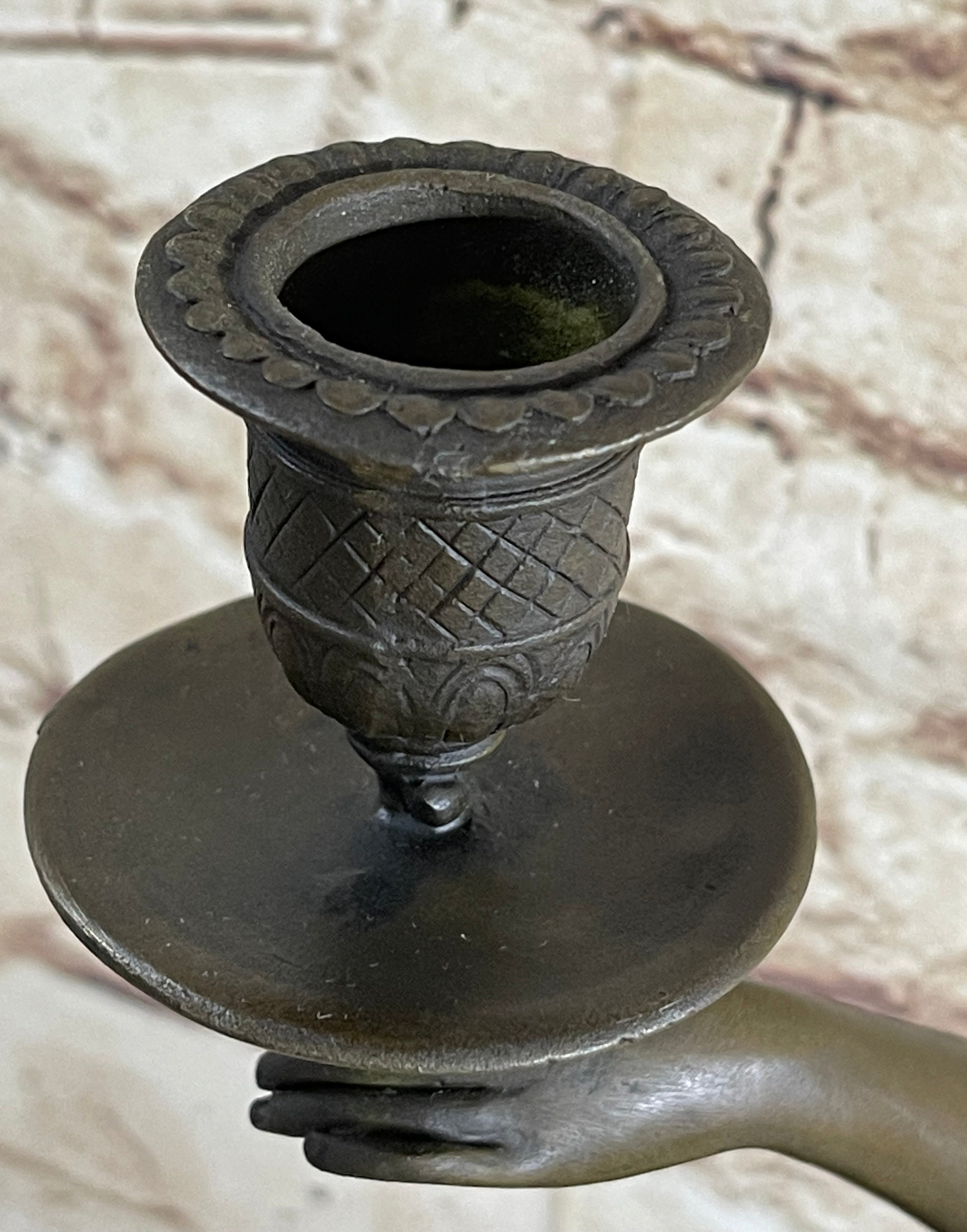 Greek Roman Woman Candle Holder Candelabra Bronze Sculpture