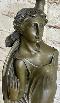 Greek Roman Woman Candle Holder Candelabra Bronze Sculpture
