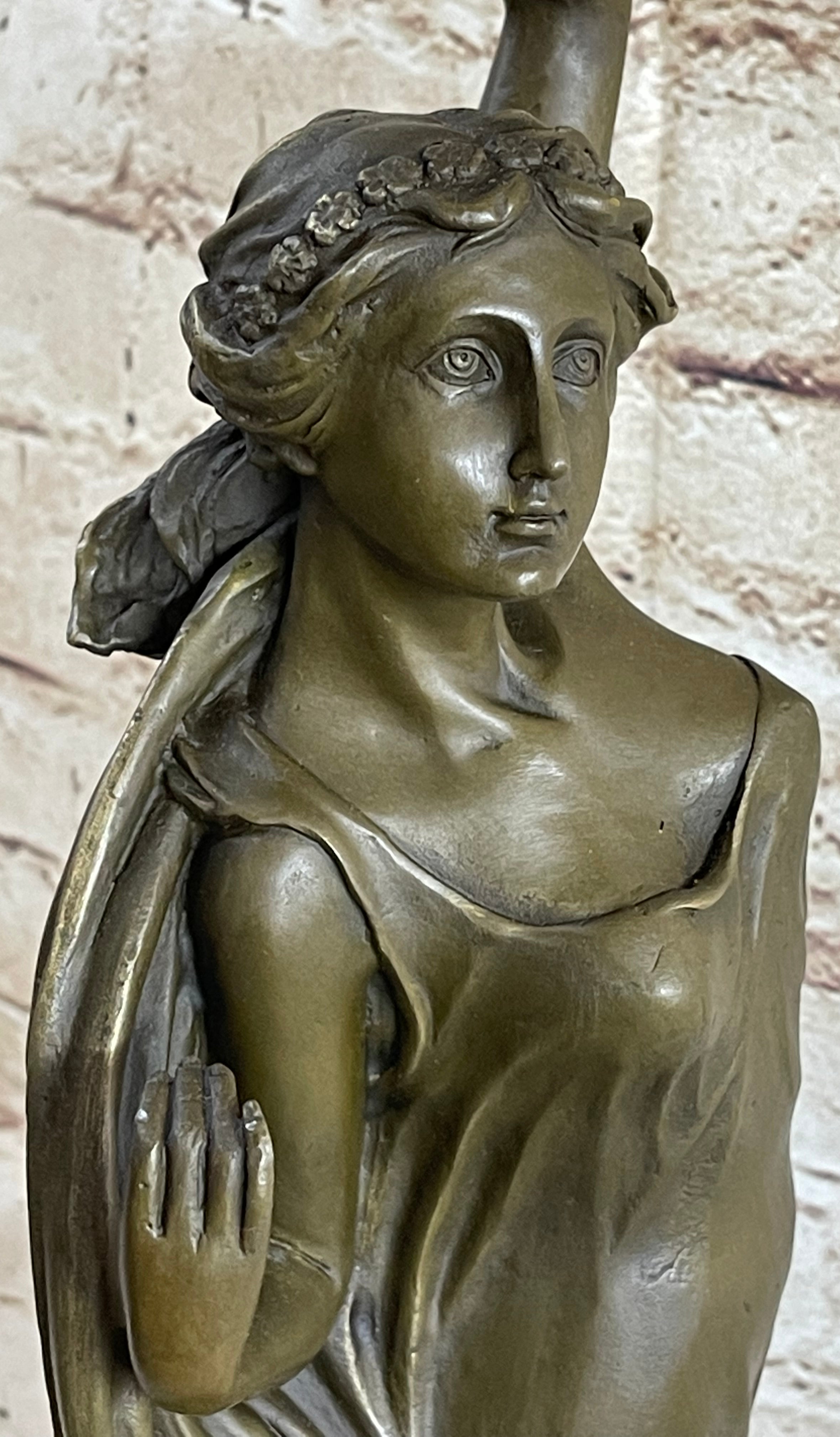 Greek Roman Woman Candle Holder Candelabra Bronze Sculpture