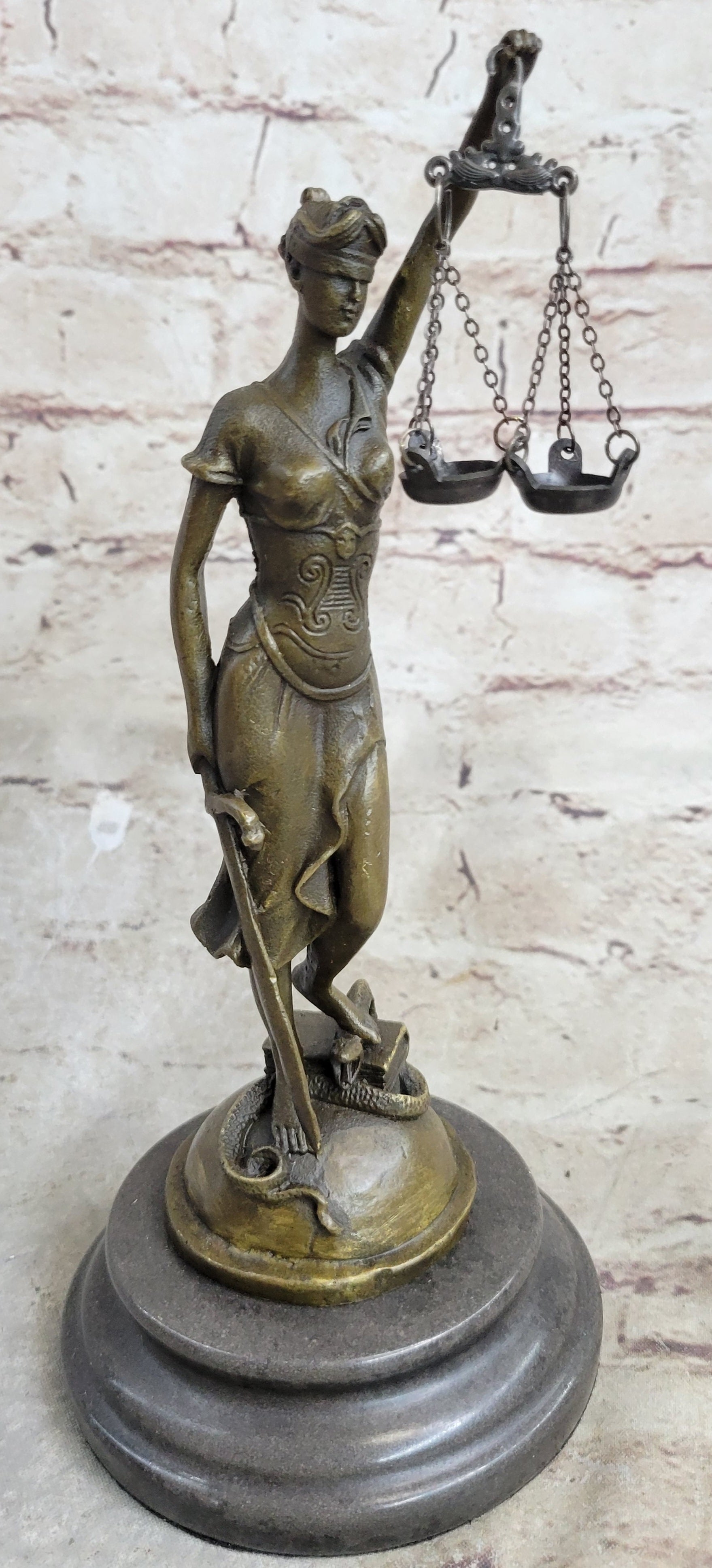 Signed Mayer Lawyer Blind Justice Bronze Law Sculpture