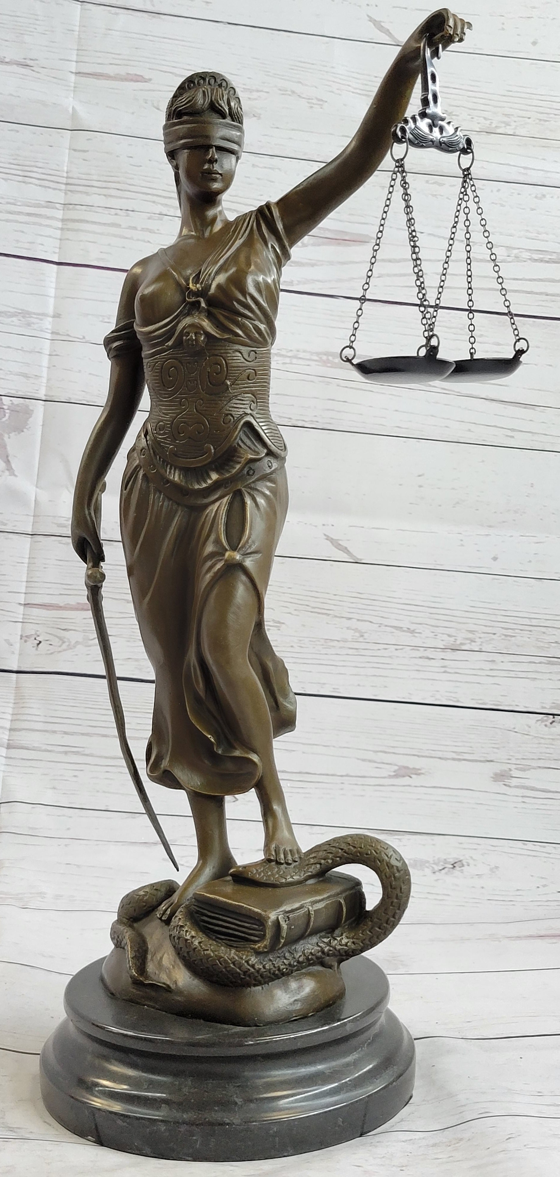 Bronze Scale of Justice Blind Justice Sculpture 18'' NR