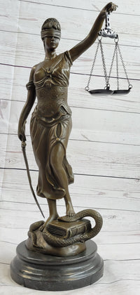 Bronze Scale of Justice Blind Justice Sculpture 18'' NR