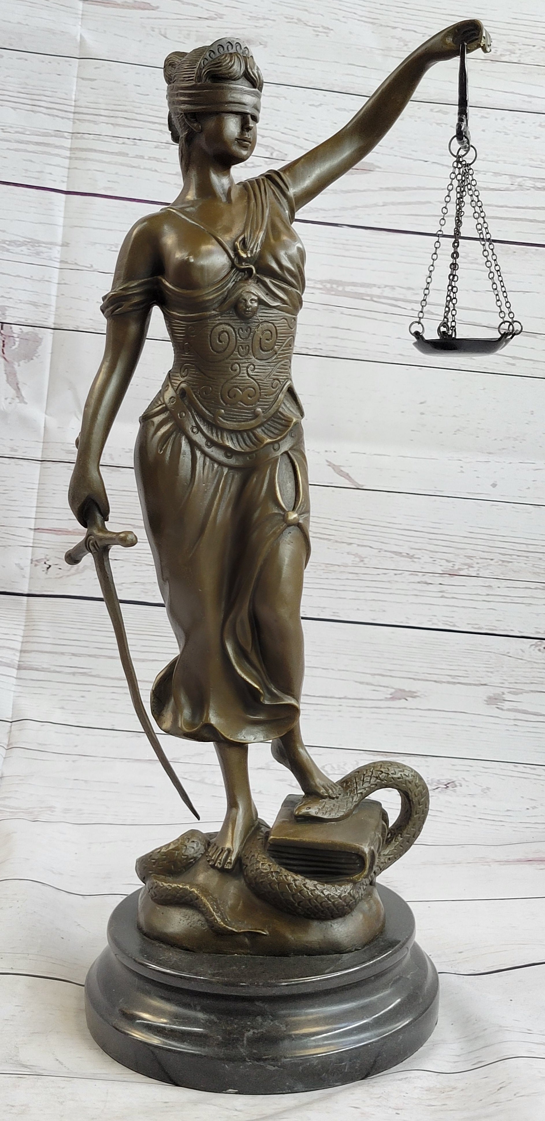Bronze Scale of Justice Blind Justice Sculpture 18'' NR