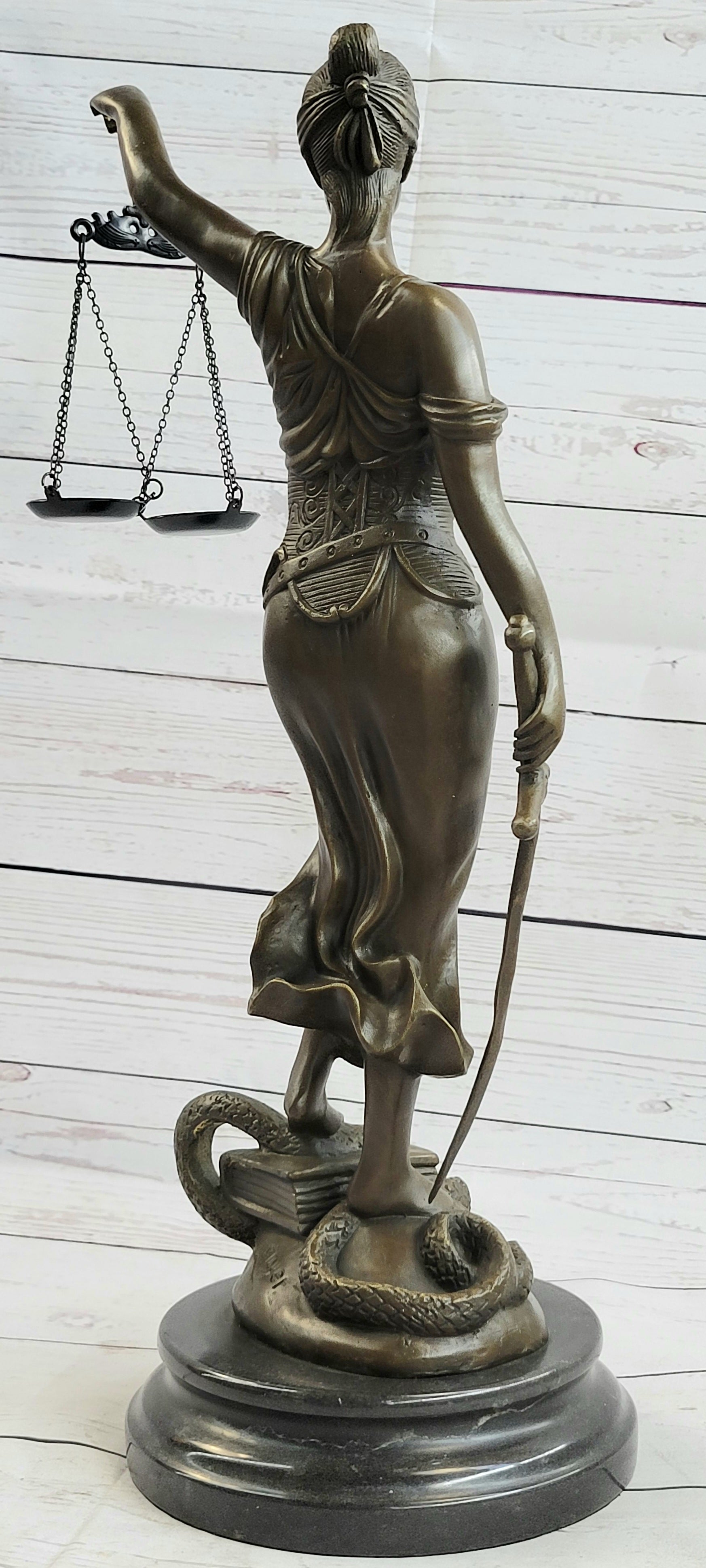 Bronze Scale of Justice Blind Justice Sculpture 18'' NR