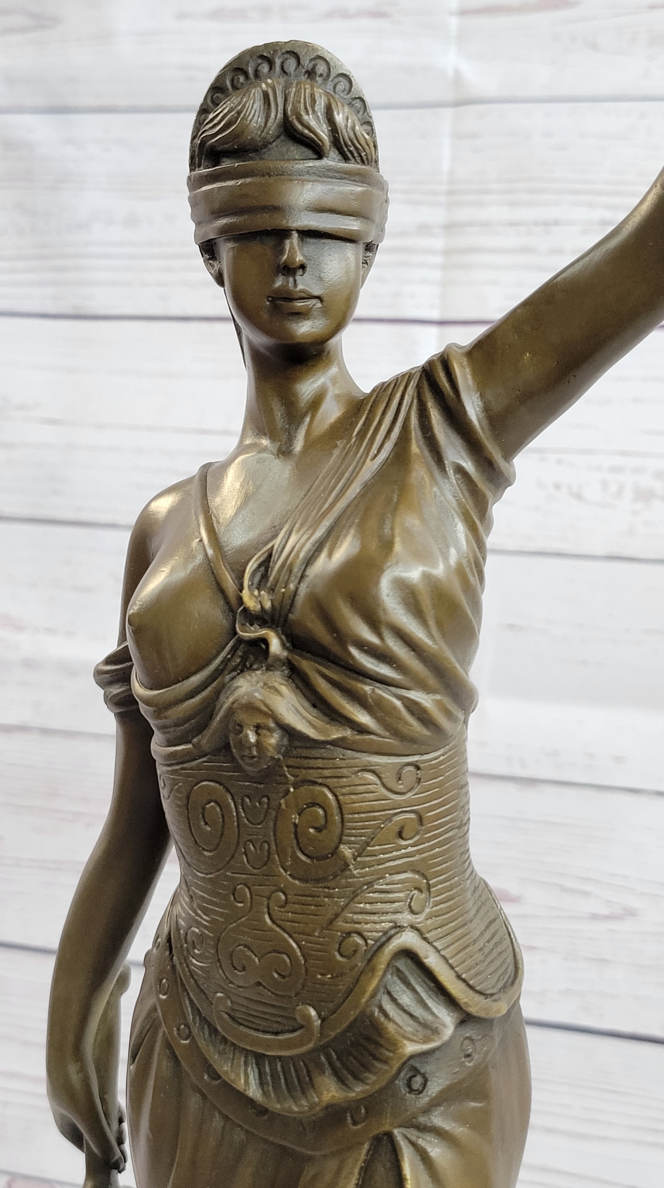 Bronze Scale of Justice Blind Justice Sculpture 18'' NR