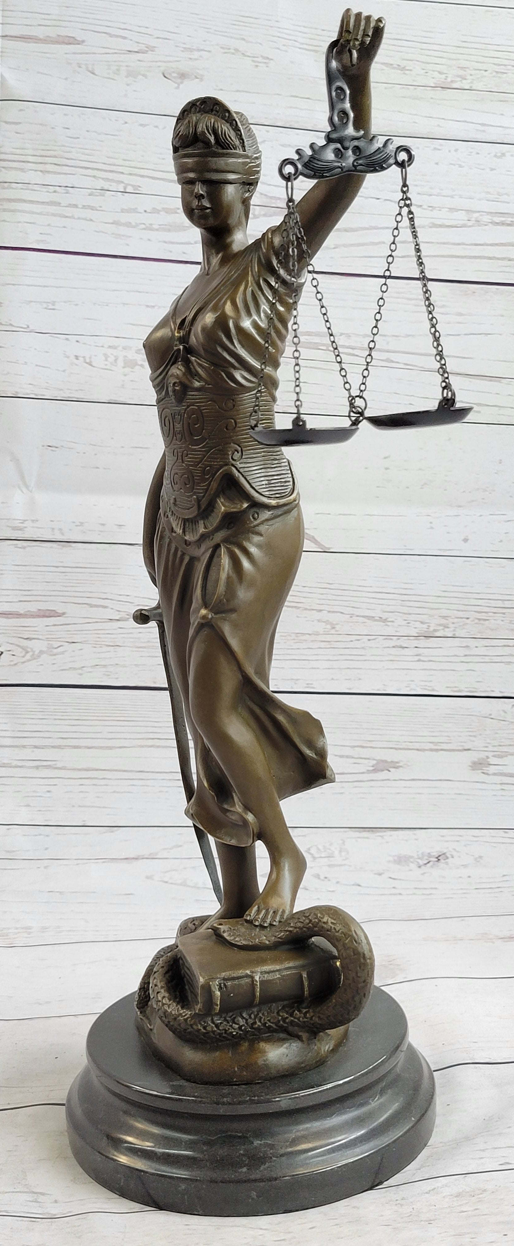 Bronze Scale of Justice Blind Justice Sculpture 18'' NR