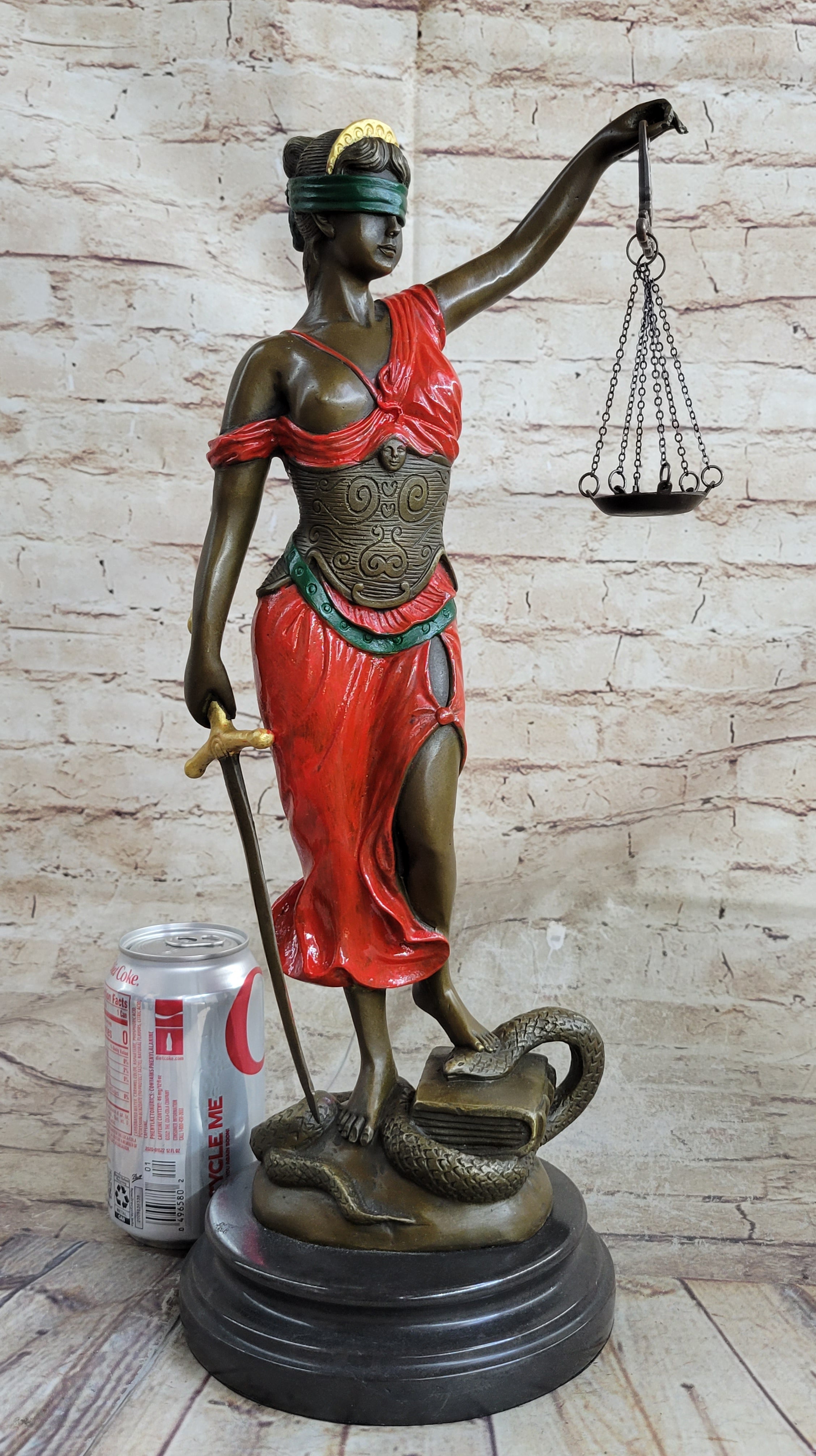 Red Lady Justice Bronze – Blindfolded Woman with Scales & Sword