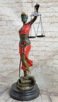 Red Lady Justice Bronze – Blindfolded Woman with Scales & Sword