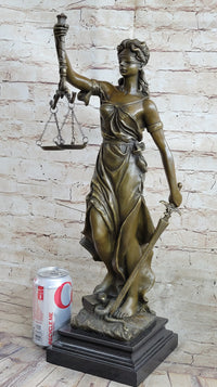 Real Bronze Metal Statue with Marble Lady Blind Justice Scales Lawyer Sculpture
