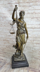 Real Bronze Metal Statue with Marble Lady Blind Justice Scales Lawyer Sculpture