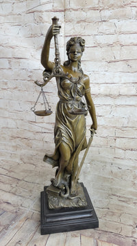 Real Bronze Metal Statue with Marble Lady Blind Justice Scales Lawyer Sculpture