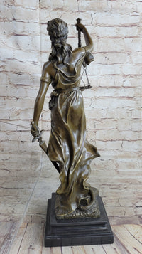 Real Bronze Metal Statue with Marble Lady Blind Justice Scales Lawyer Sculpture