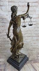 Real Bronze Metal Statue with Marble Lady Blind Justice Scales Lawyer Sculpture