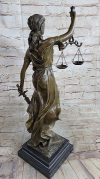 Real Bronze Metal Statue with Marble Lady Blind Justice Scales Lawyer Sculpture