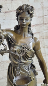 Real Bronze Metal Statue with Marble Lady Blind Justice Scales Lawyer Sculpture