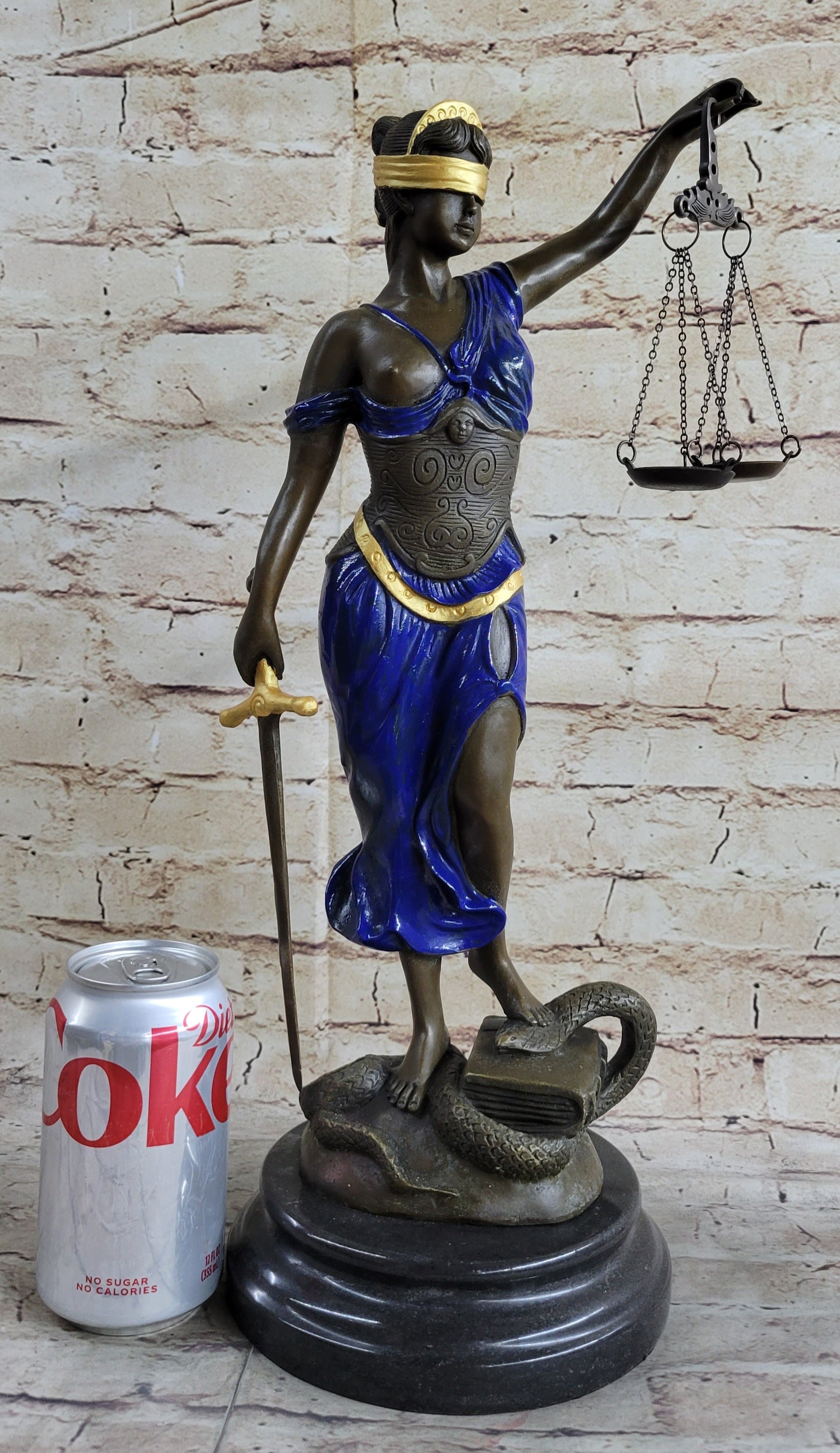 Hot Cast Blue & Gold Patina Blind Justice Lawyer Graduation Bronze