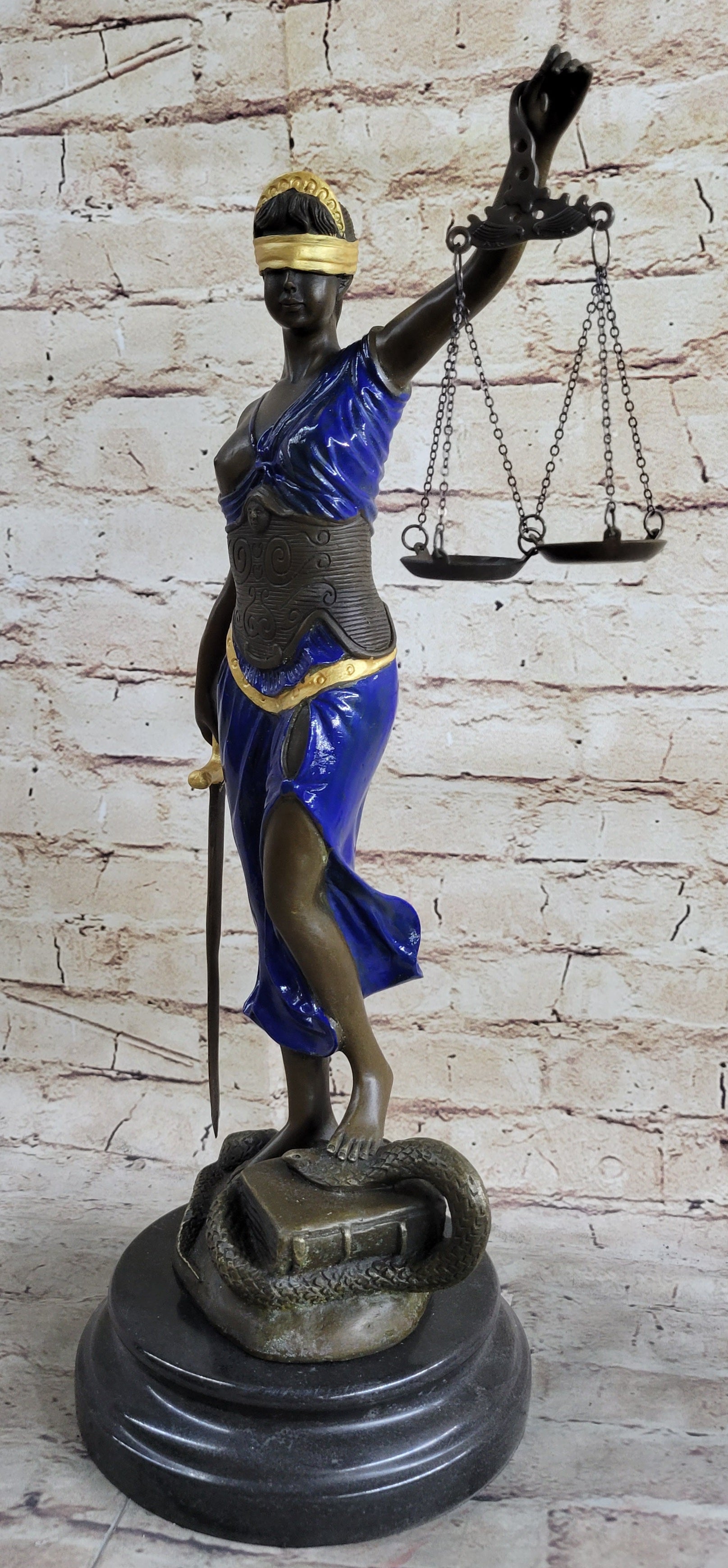 Hot Cast Blue & Gold Patina Blind Justice Lawyer Graduation Bronze