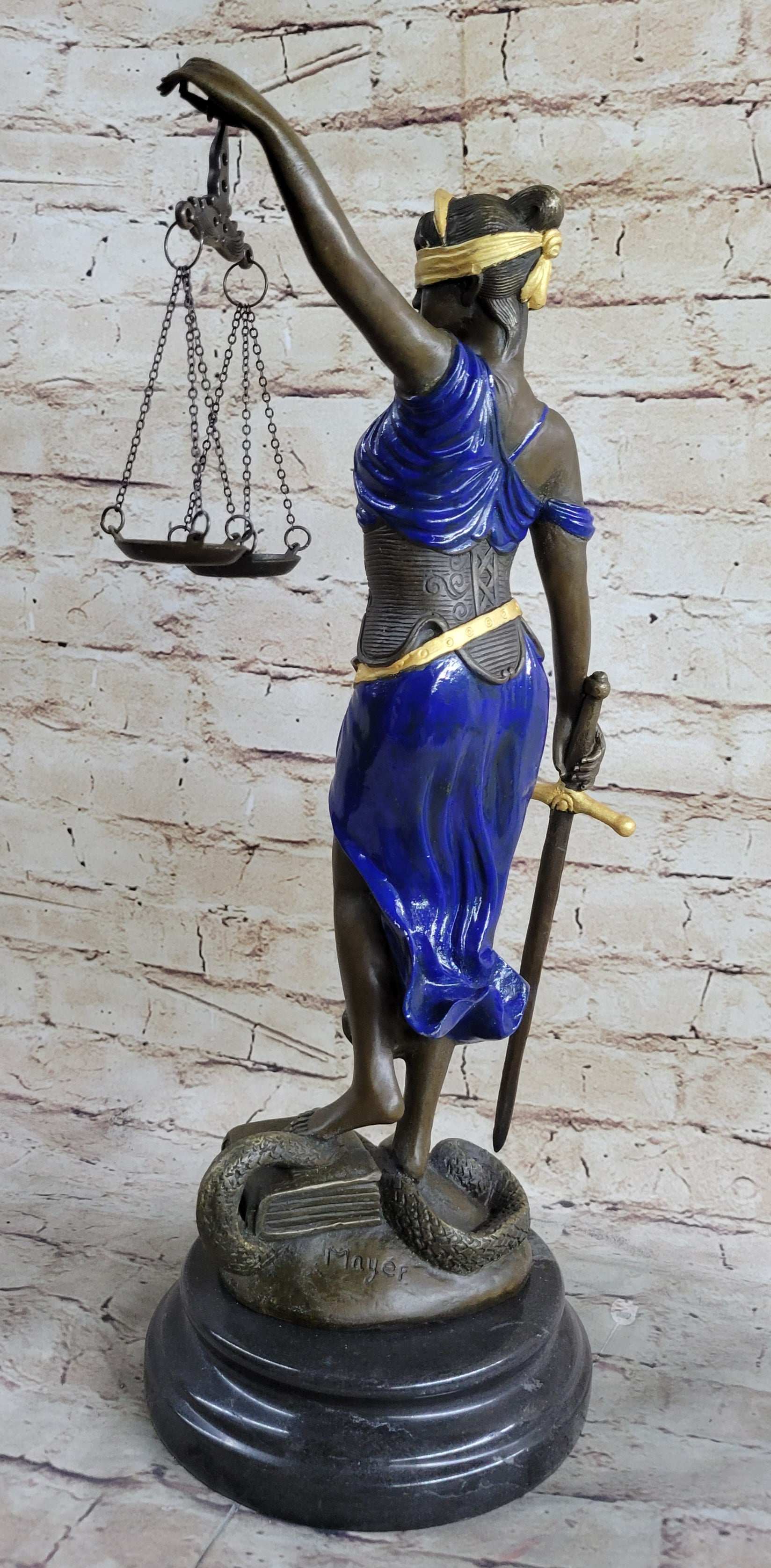 Hot Cast Blue & Gold Patina Blind Justice Lawyer Graduation Bronze