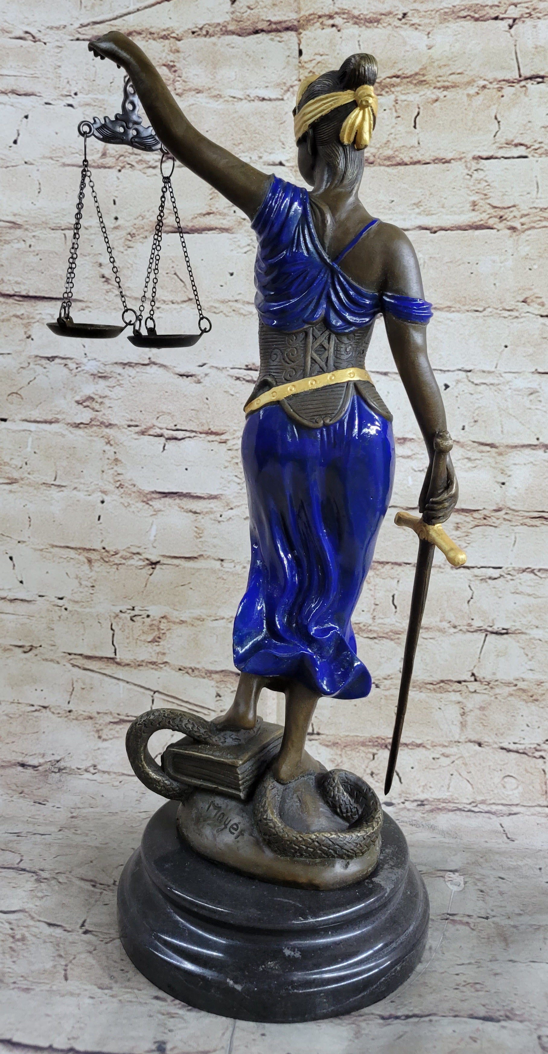 Hot Cast Blue & Gold Patina Blind Justice Lawyer Graduation Bronze