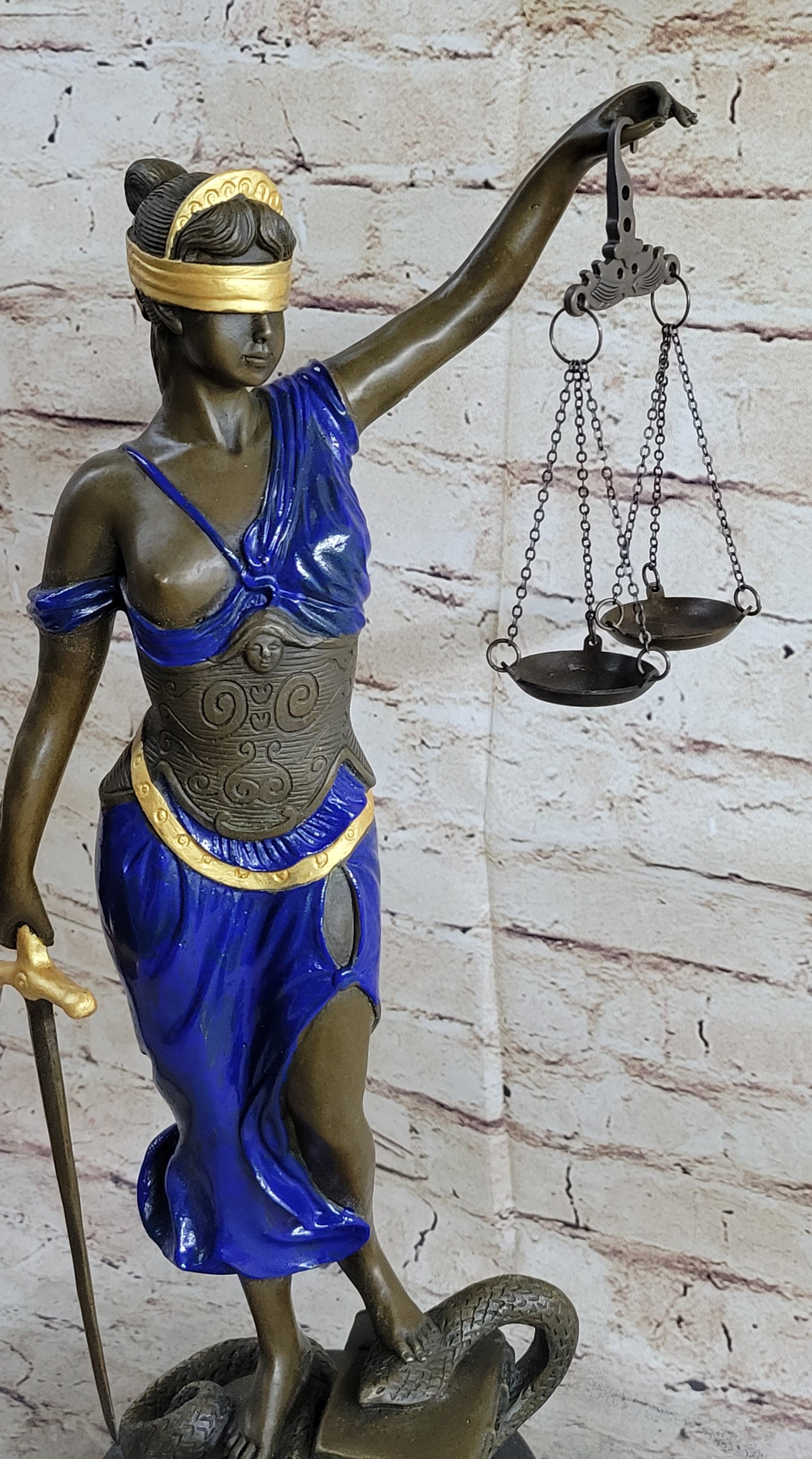 Hot Cast Blue & Gold Patina Blind Justice Lawyer Graduation Bronze