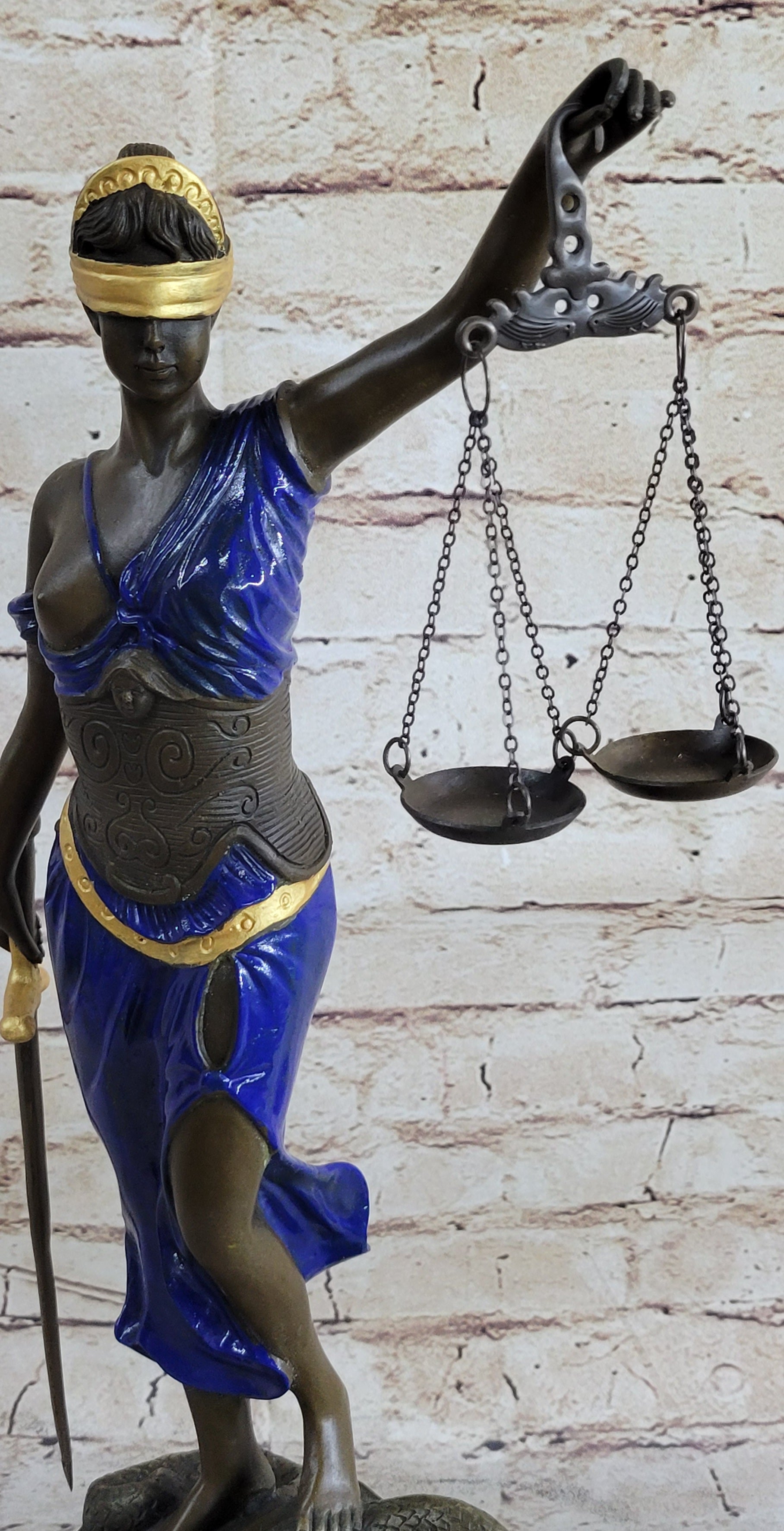 Hot Cast Blue & Gold Patina Blind Justice Lawyer Graduation Bronze