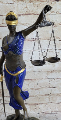Hot Cast Blue & Gold Patina Blind Justice Lawyer Graduation Bronze