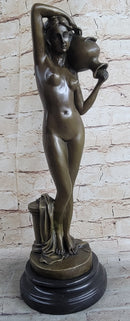 Signed Milo Nude Woman Holding A Vase bronze Marble Base Sculpture