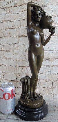 Signed Milo Nude Woman Holding A Vase bronze Marble Base Sculpture
