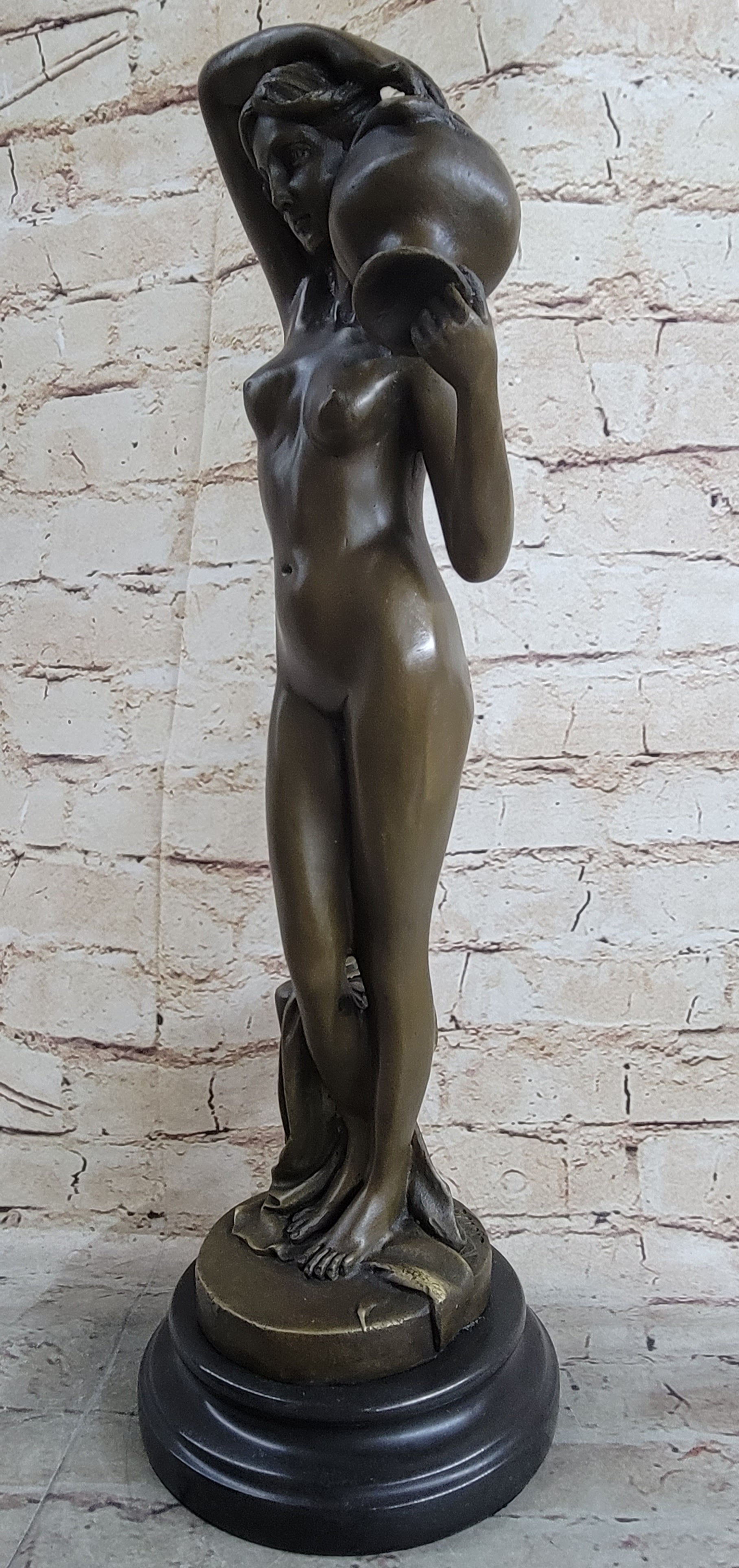 Signed Milo Nude Woman Holding A Vase bronze Marble Base Sculpture
