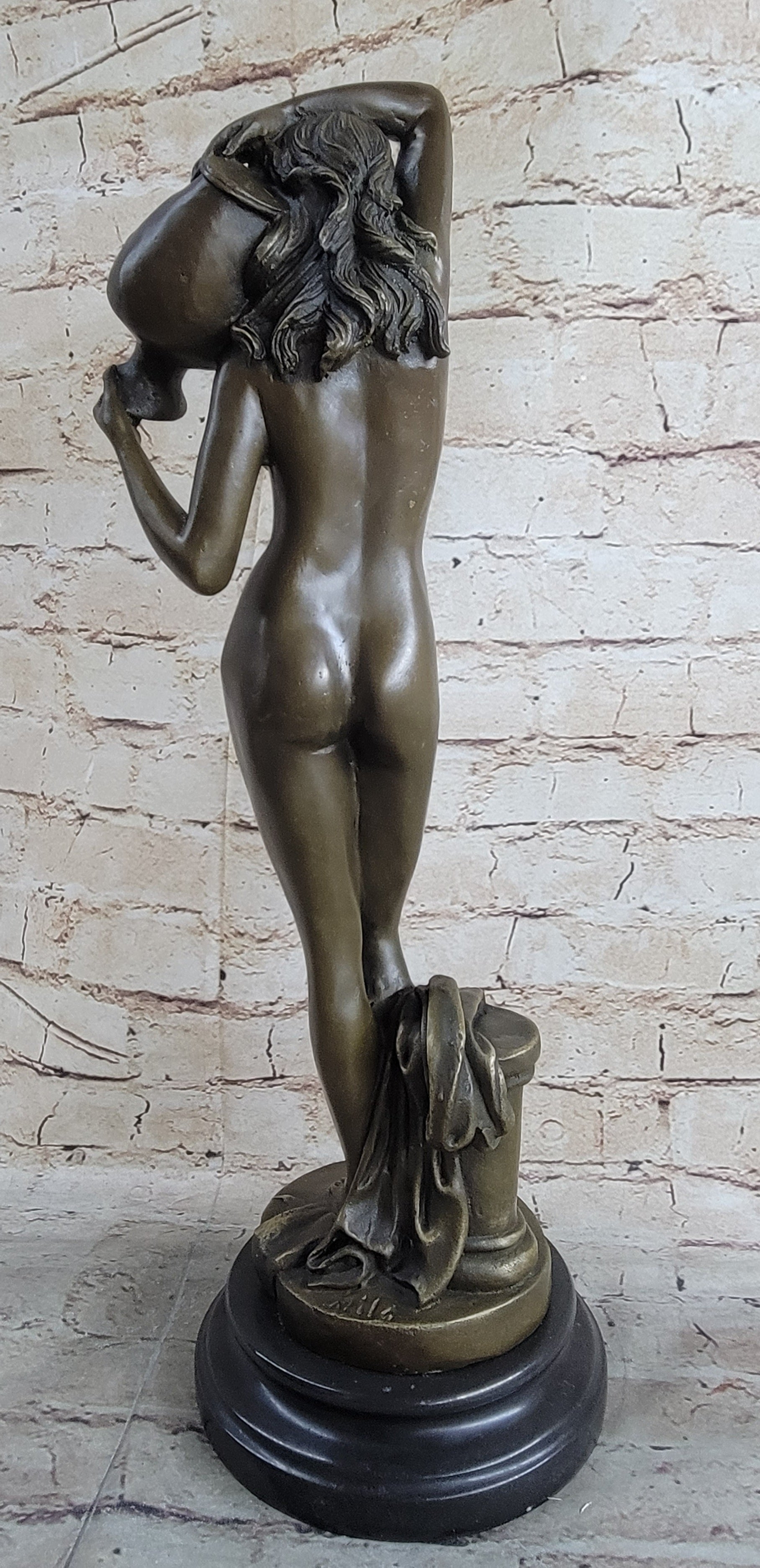 Signed Milo Nude Woman Holding A Vase bronze Marble Base Sculpture