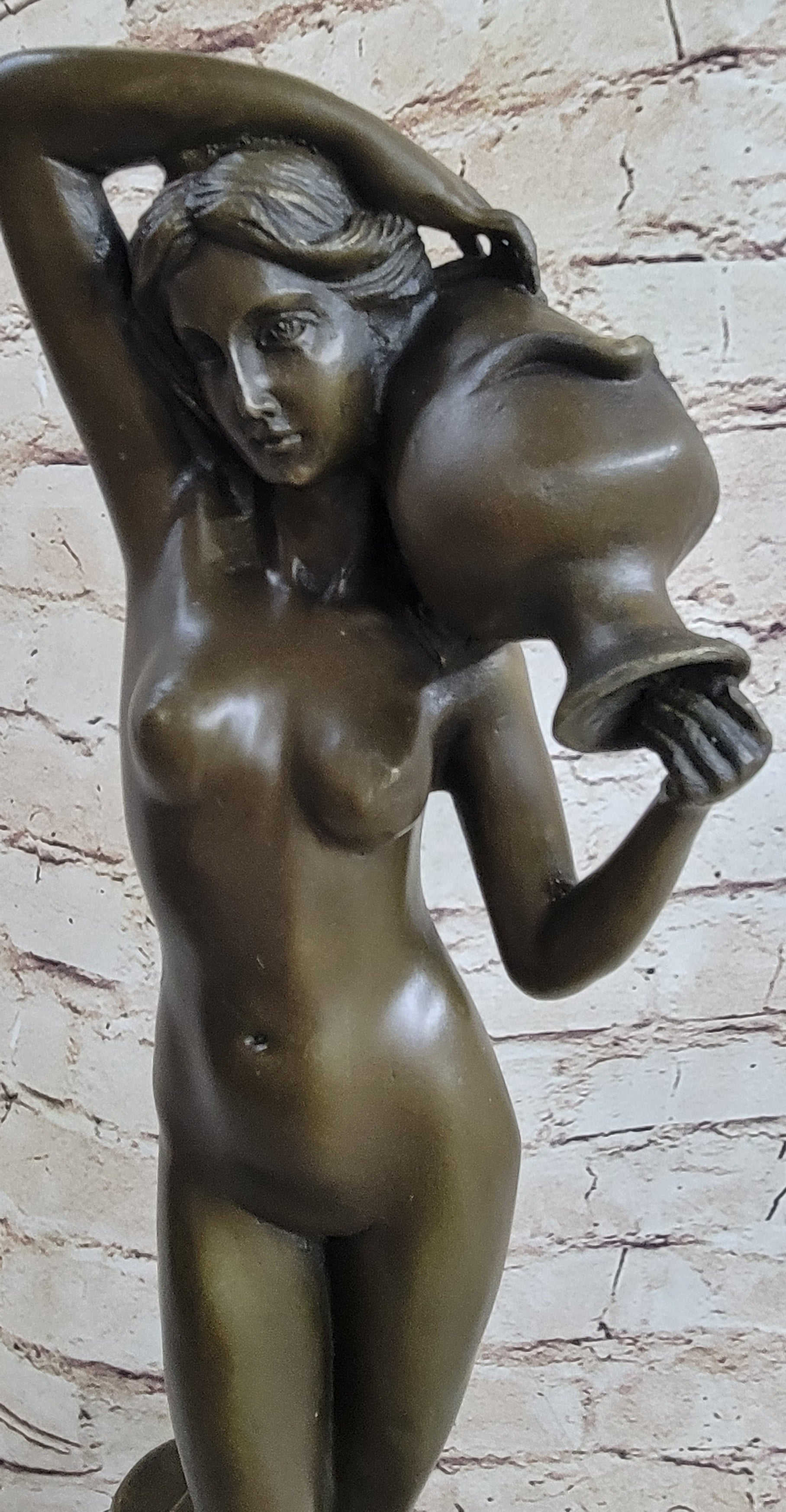 Signed Milo Nude Woman Holding A Vase bronze Marble Base Sculpture