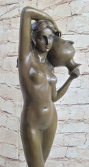 Signed Milo Nude Woman Holding A Vase bronze Marble Base Sculpture
