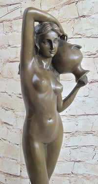 Signed Milo Nude Woman Holding A Vase bronze Marble Base Sculpture