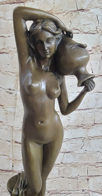 Signed Milo Nude Woman Holding A Vase bronze Marble Base Sculpture