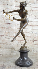 Signed Nude Acrobat Lady Bronze Sculpture Marble Statue Art Deco Hot Cast Figure