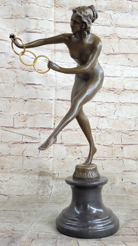 Signed Nude Acrobat Lady Bronze Sculpture Marble Statue Art Deco Hot Cast Figure