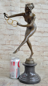 Signed Nude Acrobat Lady Bronze Sculpture Marble Statue Art Deco Hot Cast Figure