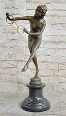 Signed Nude Acrobat Lady Bronze Sculpture Marble Statue Art Deco Hot Cast Figure