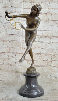 Signed Nude Acrobat Lady Bronze Sculpture Marble Statue Art Deco Hot Cast Figure
