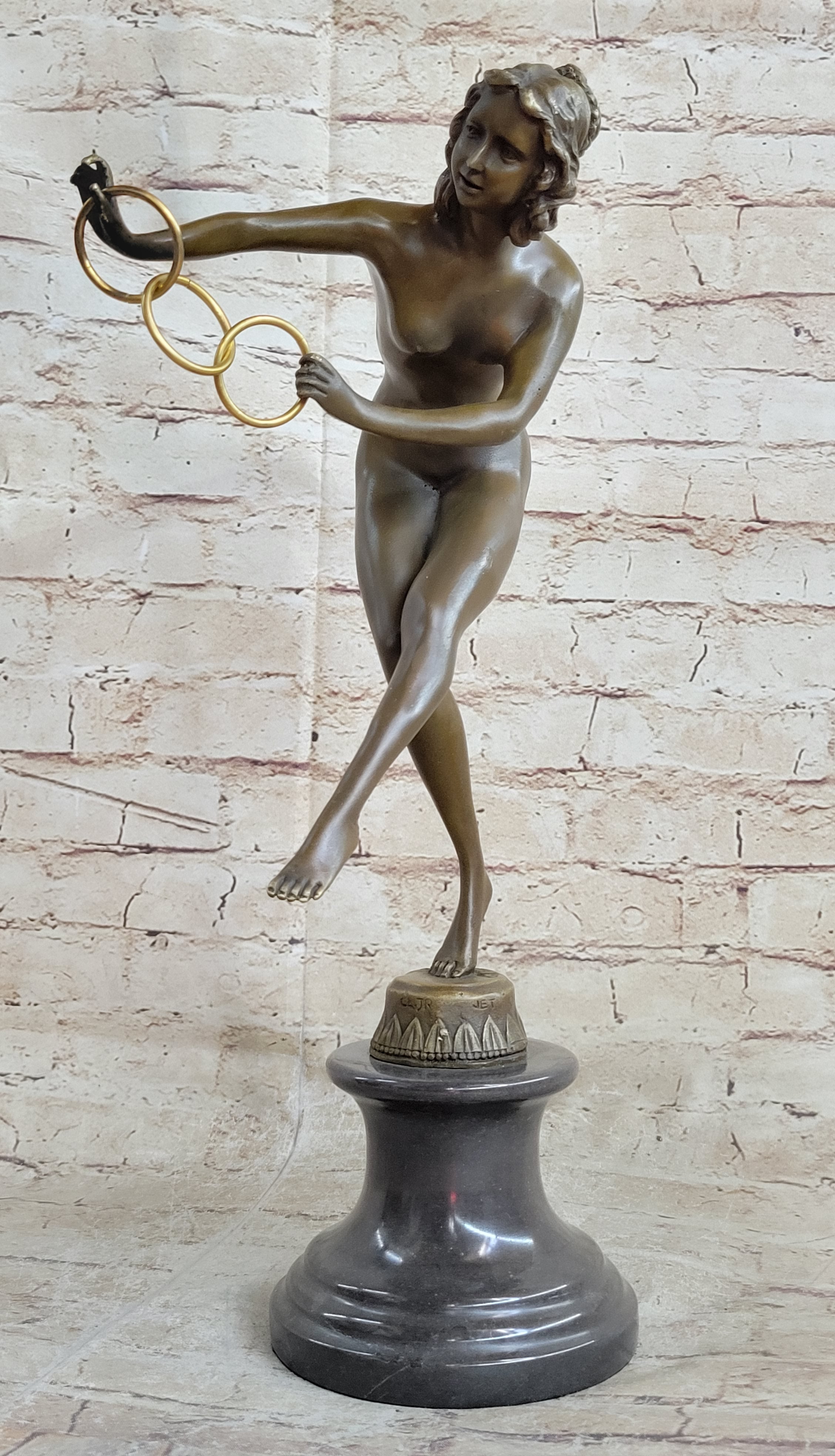 Signed Nude Acrobat Lady Bronze Sculpture Marble Statue Art Deco Hot Cast Figure