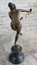 Signed Nude Acrobat Lady Bronze Sculpture Marble Statue Art Deco Hot Cast Figure