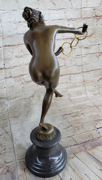 Signed Nude Acrobat Lady Bronze Sculpture Marble Statue Art Deco Hot Cast Figure