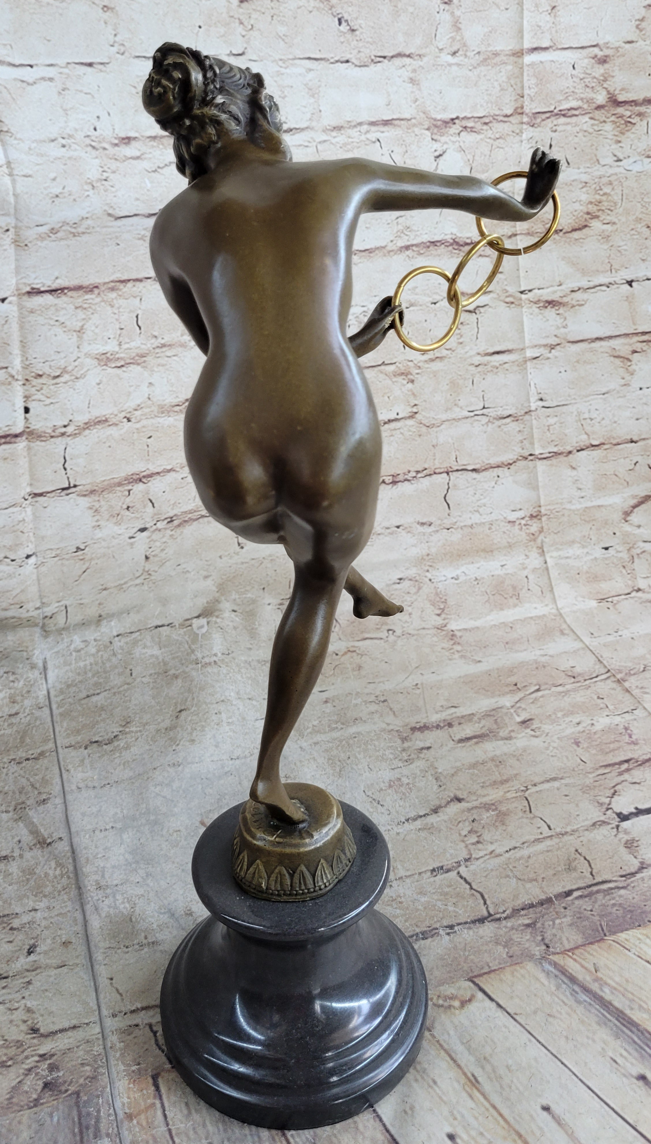 Signed Nude Acrobat Lady Bronze Sculpture Marble Statue Art Deco Hot Cast Figure