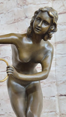 Signed Nude Acrobat Lady Bronze Sculpture Marble Statue Art Deco Hot Cast Figure